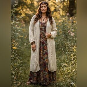 Ulla Popken Cream Long Knit Cardigan